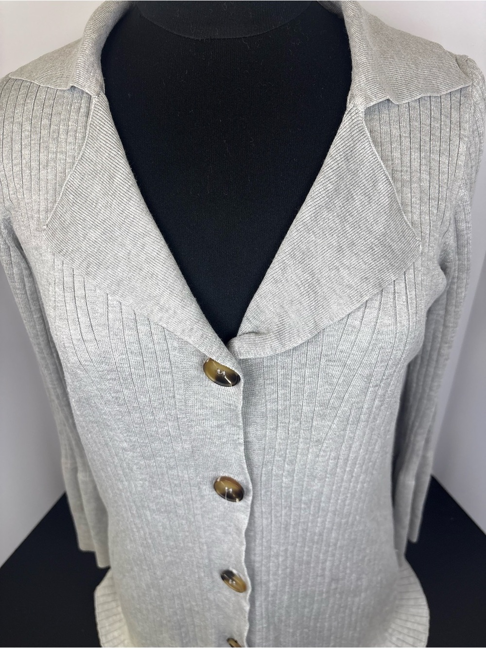 Pink Rose Light Gray Ribbed Button-Front Cardigan - Picture 2 of 6